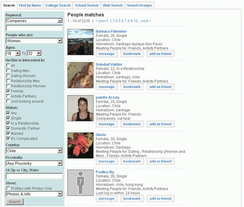 Поиск пользователей на сайте Friendster